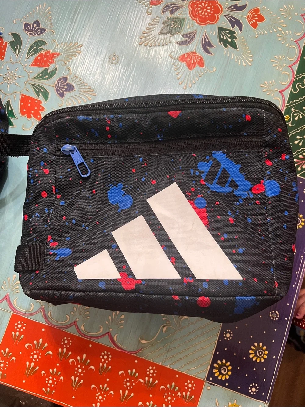 adidas Black Backpack with Red & Blue Paint Splatter